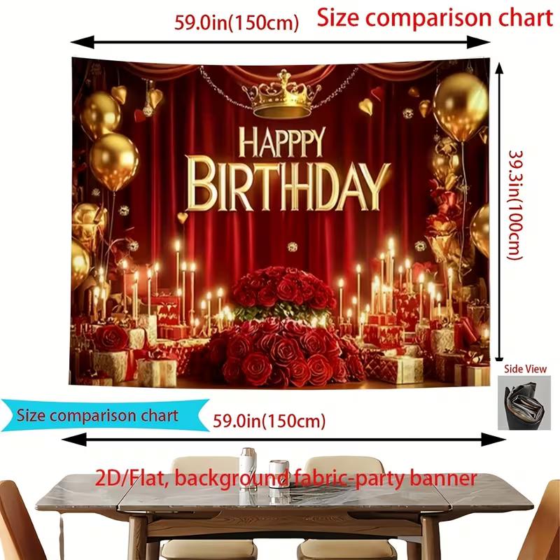 2D Red Gold Themed Birthday Backdrop Photo Background Banner