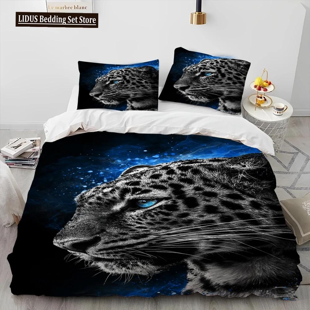 3D Tiger Leopard Wolf Animal Luksusa gultas veļas komplekts, Segas segas gultas komplekts Segas pārvalks spilvendrāna, Karaļa izmēra gultas veļas komplekts