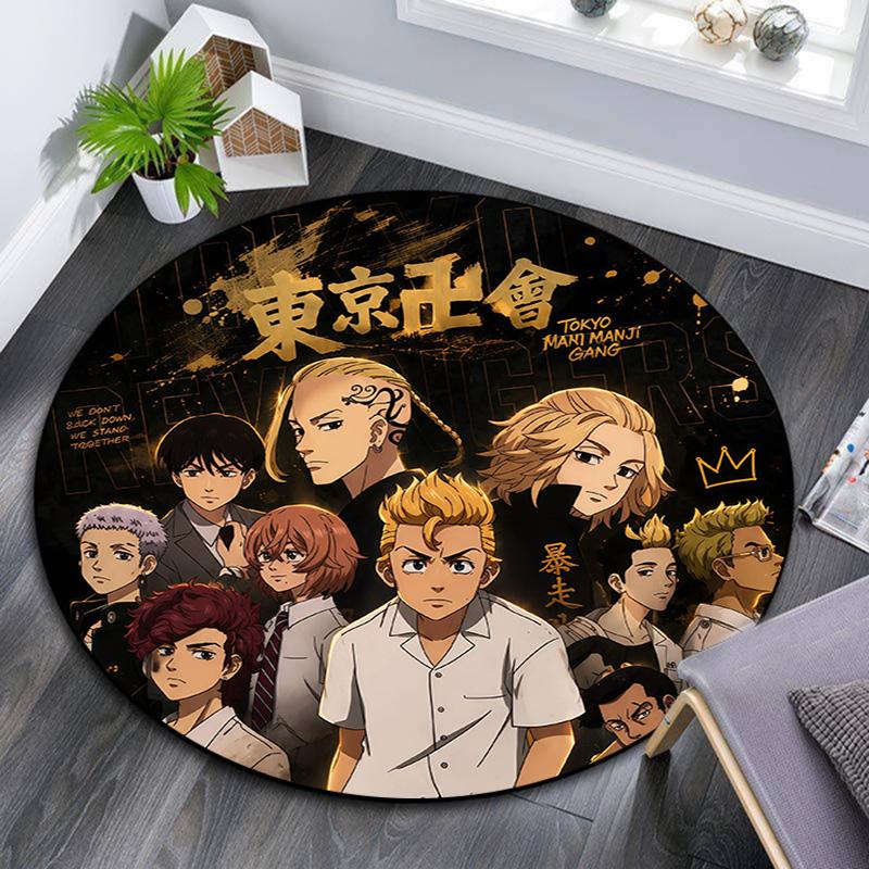 Tokyo Revengers Round Area Rug,Carpet Rug for Living Room Bedroom Sofa Playroom Decor,Non-slip Floor Mat
