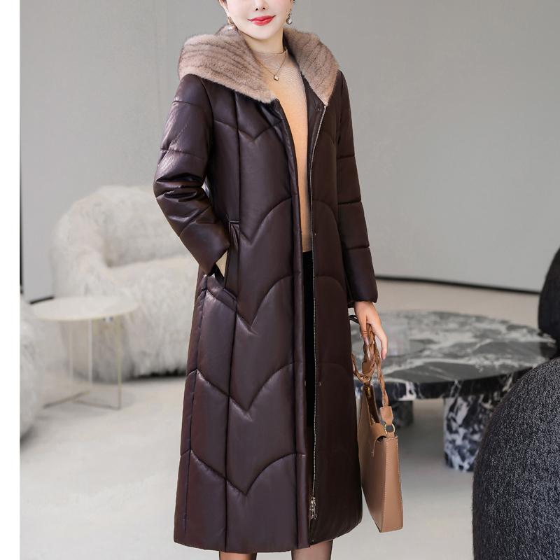 Winter Woman Faux Sheepskin Coats Hooded Elegant Thick Warm Winter Long Parkas Female Leather Jacket