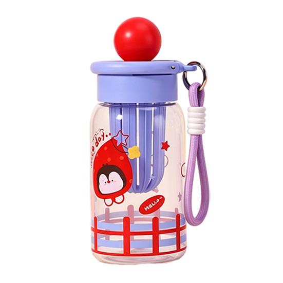 Water Cup with Soft Rubber Lanyard, Portable Leakproof Multi-Sealing Lid Water Bottle with Removable Tea Separator, Large Capacity Kids School Travel