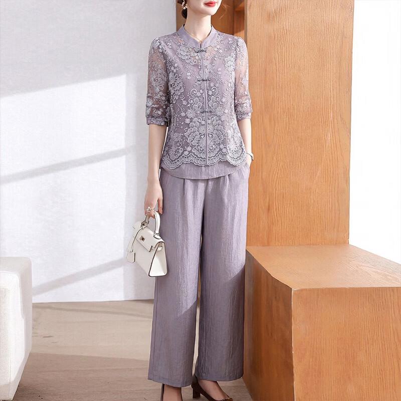 Xuexi Women s Summer Chiffon Lace Mother s Day Outfit 2XL