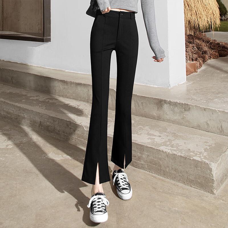 Women's High-Waist Slit Flared Cropped Pants