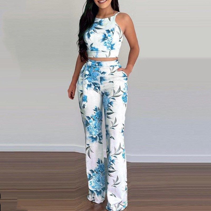 

2022 Summer Ladies Tops Shorts Pants 2 Pieces Set Women Suit Light blue XL