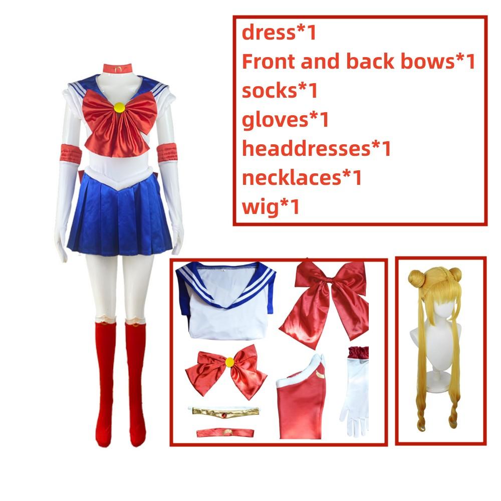 Anime Sailor Moon Cosplay Costume Tsukino Usagi Uniform Dress Outfits Wig Role Play for Women Girls Carnival Party Set