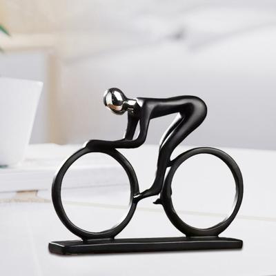 Black Cycling Sculpture Resin Bike Rider Statue for Bicycle Sport Enthusiasts Riding Man Desktop Ornaments for Home Office Table Shelf TV Cabinet