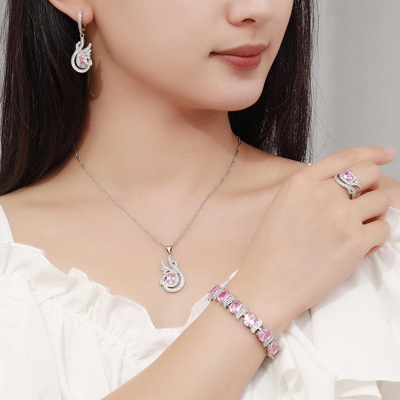 

Синие украшения с драгоценными камнями, подвеска, серьги, ожерелье и кольцо, женский комплект No. 10