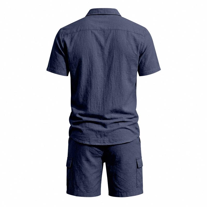 Men's Summer Linen Lapel Casual Shirt & Shorts Set: Breathable Cotton Two-Piece Workwear