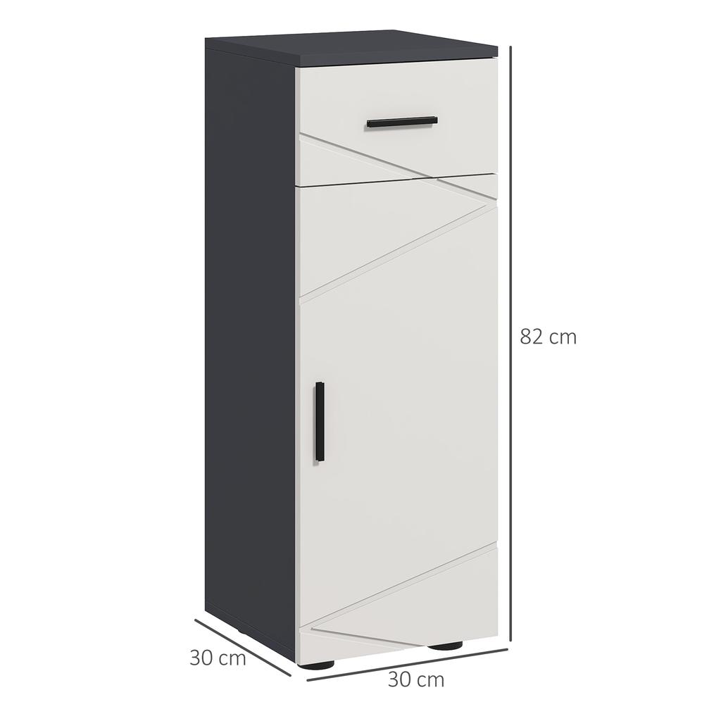 Chipboard Bathroom Cabinet with Drawer and Adjustable Two-Tier 30x30x82cm. Gray