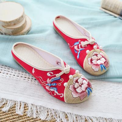 Slippers, Flat Slippers, Embroidered Cloth Shoes, Fabric Art