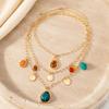 Multicolor Pendant Necklace with Assorted Marbled Resin Shapes, Bead Details and Gold-Tone Chains in Coordinated Multi-Strand Design