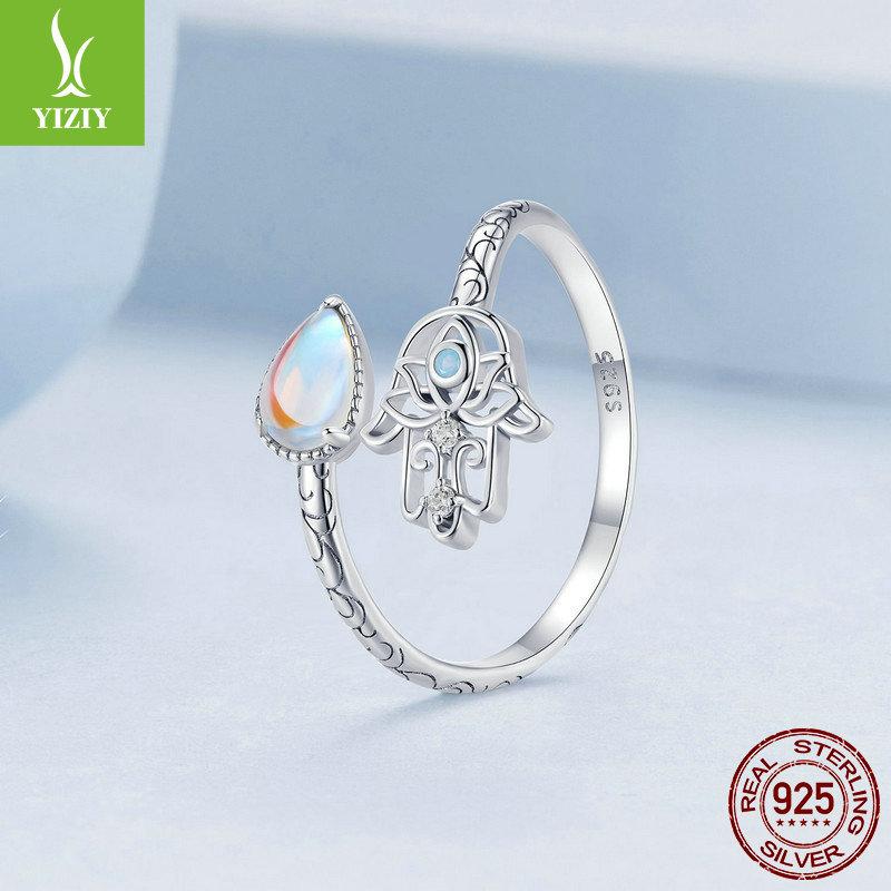 Pattern Fatima Lucky Hand Open Ring, Chao Opal S925 Sterling Silver Ring