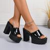 Sandalias de Tacón Super Alto de Charol para Mujer Suela Gruesa Plataforma Gruesa Zapatillas Comodidad Zapatos Antideslizantes