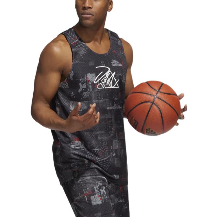 Adidas Geometric Pattern Logo Print Straight-Leg Sports Tank Top Men Tops Black HE6377