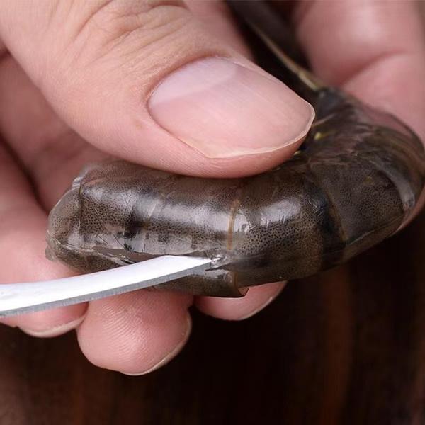 2 peças de faca de camarão de aço inoxidável com cabo de madeira ferramenta de descascamento de camarão utensílios de cozinha domésticos