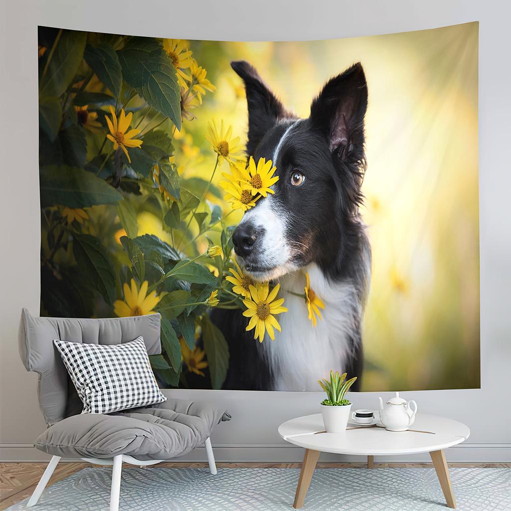 Border Collie Tapestry Fence Pastures Tapestry Adorable Animal Tapestry Creativity Art Tapestries Home Living Room Bedroom Dorm