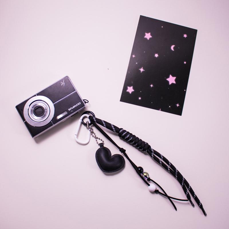 Colorful Hand Braided Rope Roman Knot Keychain Pendant Sweet Leather Heart Charm Bag  Hanging Ornaments Car Keyring Gifts