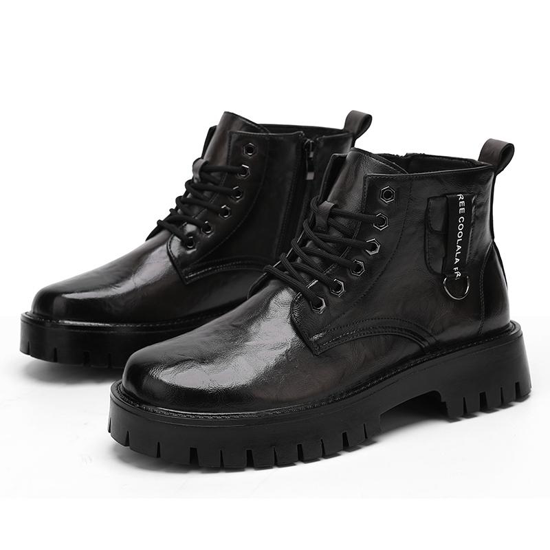 

Men s high top leather shoes Trendy British style Party Outdoor Recreation Daily office thick soled men s boots Black shoes 44 зелёный