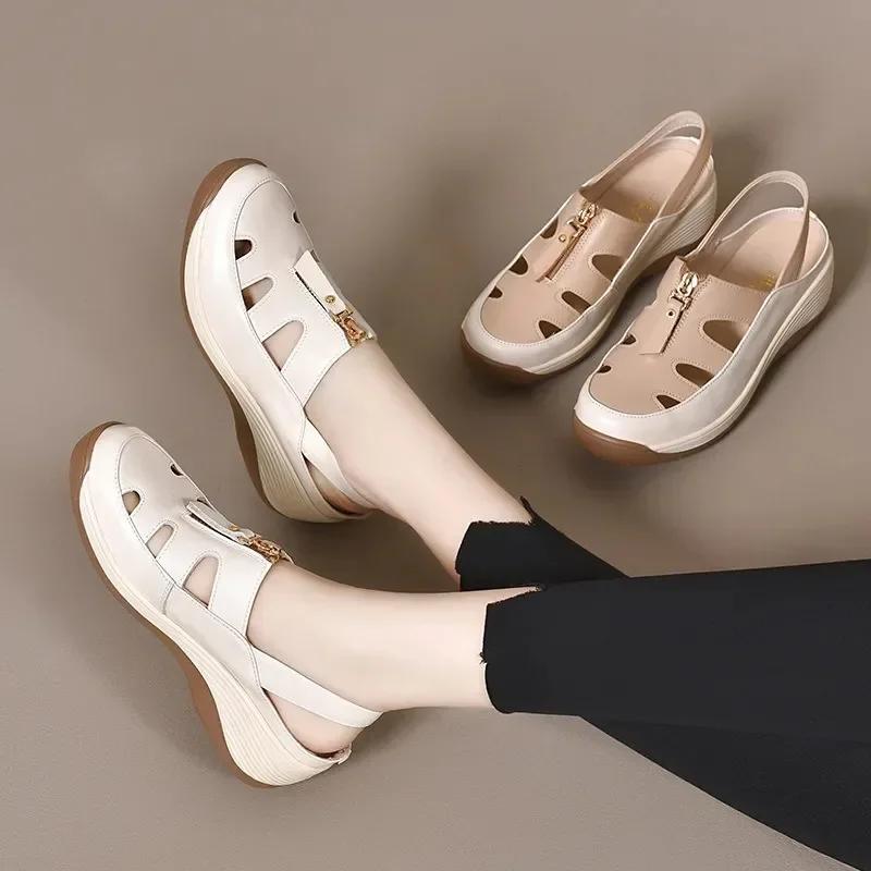Fashion 2025 Spring and Summer New Women's Shoes Thick Sole Wedge Korean Version of Fashion Simple Mother Sandals