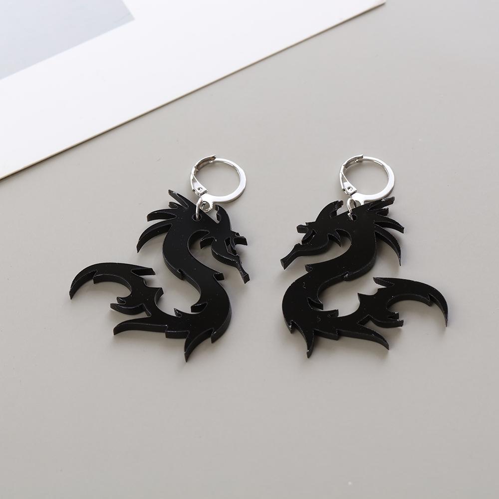 Mirror Surface Streetwear Jewelry Acrylic Totem Darts Hoop Earrings Dragon Pattern Dragon Earrings