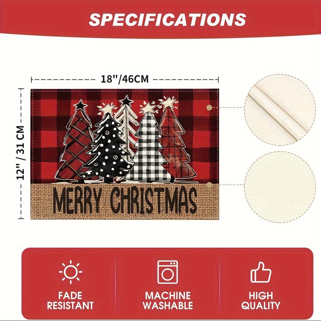 4pcs, Plaid Xmas Trees Merry Christmas, Seasonal Winter Table Mats For Party, Kitchen, Dining Decoration, Table Accessories