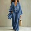Europe and the United States Cross-border Summer Loose Cotton and Linen Medium and Long Nine-point Sleeve Cardigan Sleeveless Vest Trousers Casual 