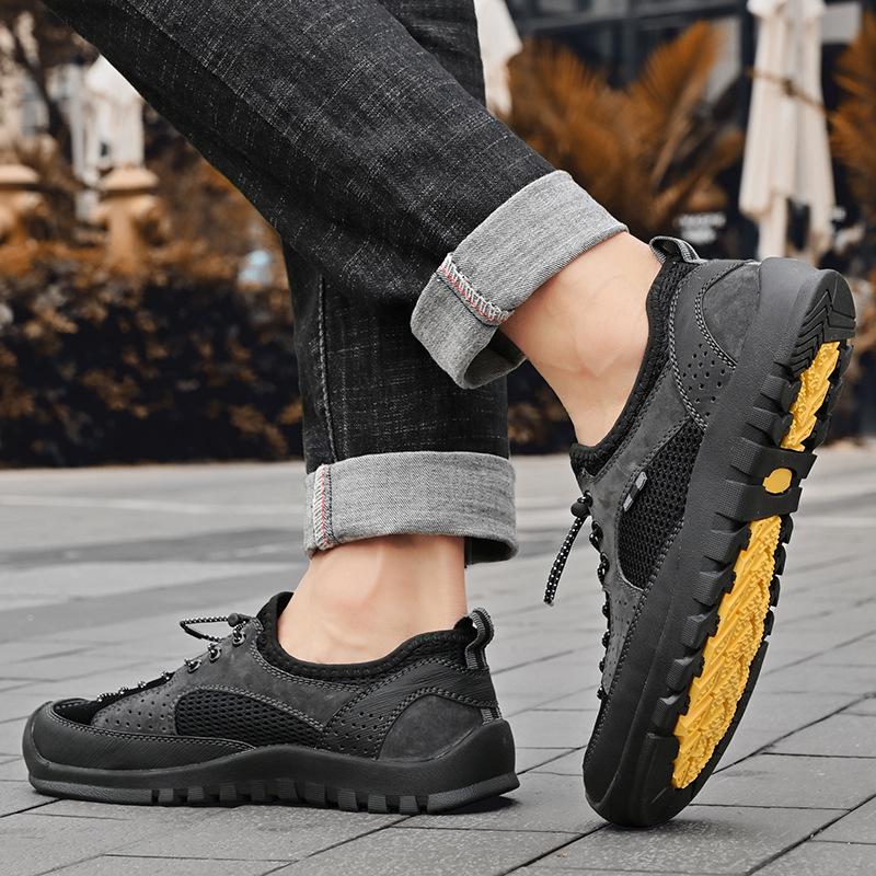 

Носимі, універсальні, кросівки на платформі, трекінгові, сітчасті туфлі, чоловічі весняні, дихаючі чоловічі туфлі, пляжне взуття, великий розмір, нові водонепроникні 46 чорний