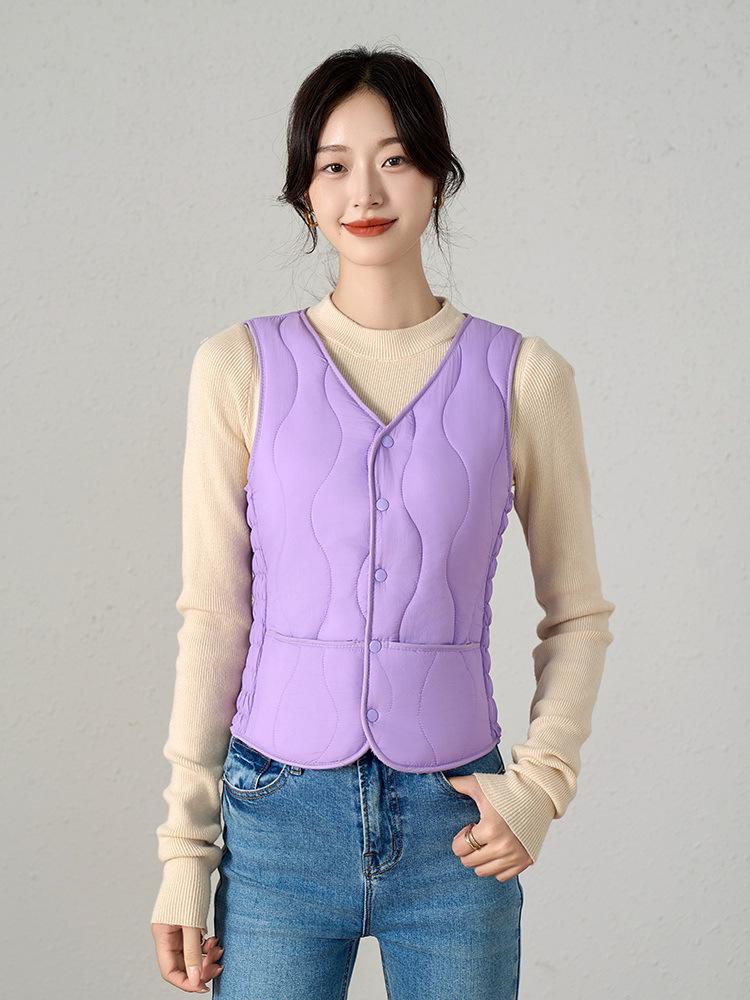 Women's V-Neck Slim Short Down Cotton Vest with Warm Velvet Inner Layer - 2026 Autumn/Winter Collection