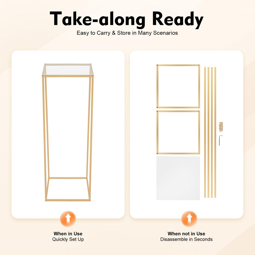 Gold Modern Wedding Flower Stand Metal Centerpiece, Rectangular Table Decor Holder for Party Event Display