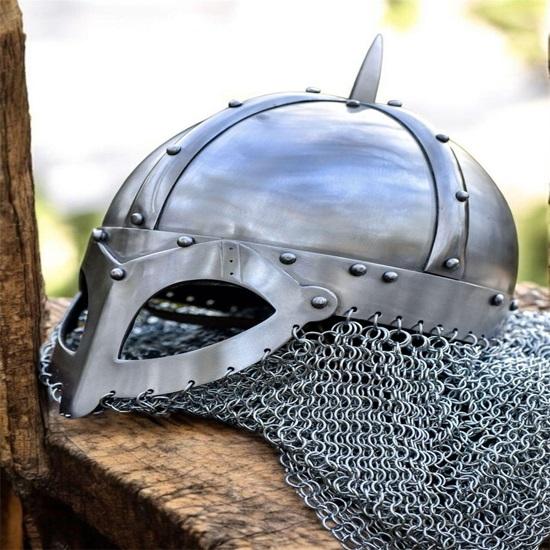 Medieval handmade Viking Helmet with chainmail Medieval Norman Knight Battle Armor Costume Helmet gift for halloween