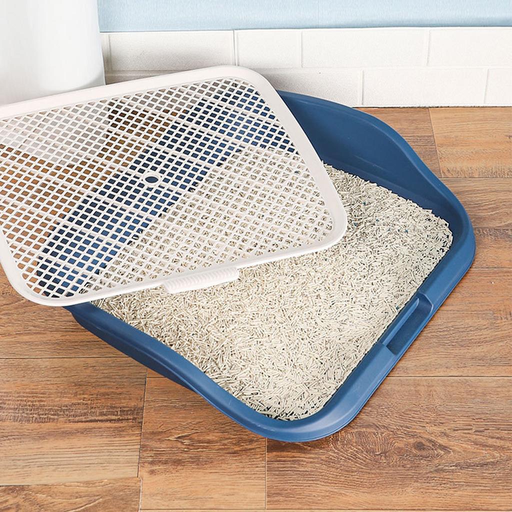 Dog Potty Tray with Raised Fences Removable Mesh Grid Pad and Post Prevent Splashing Large Space Dog Training Toilet