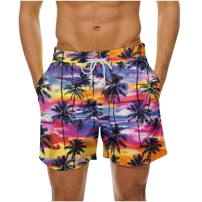 Hawaiian Palm Tree Graphic Beach Shorts 3d Printing Tropical Swim Trunks Men Summer Casual Quick Dry Swim Shorts Bathing Suit