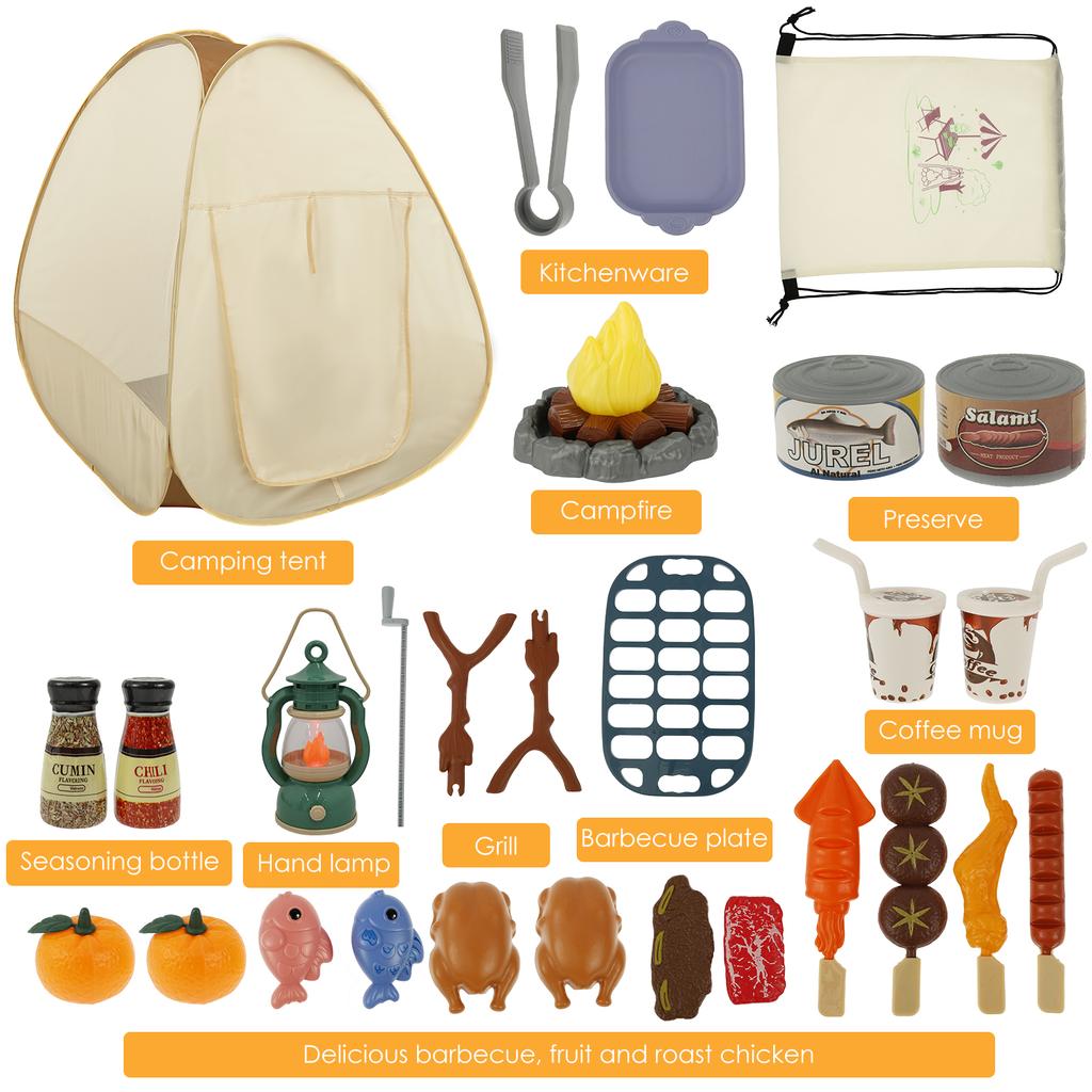 Kids Camping Set Indoor Outdoor Camping Gear Toys Montessori Skill Building Pop Up Play Tent Toys Kit for Children Playing