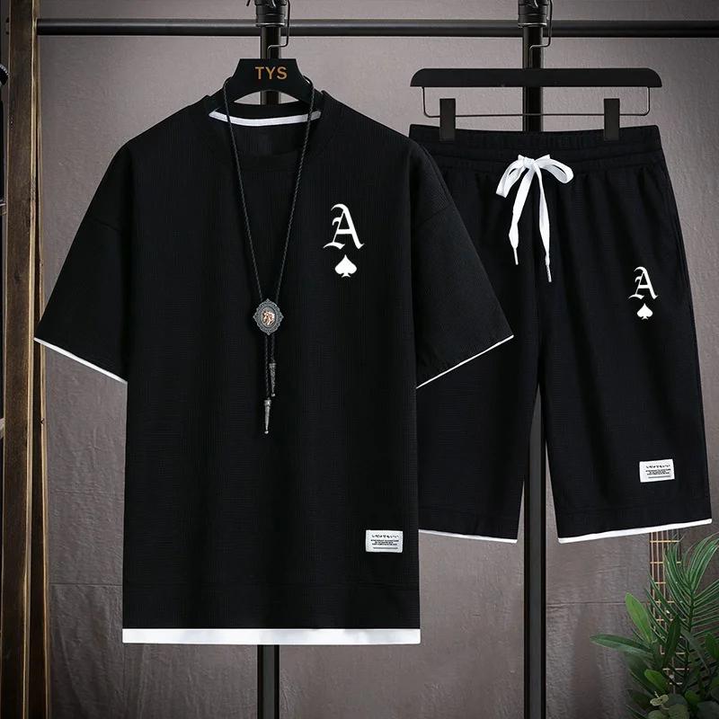 

Men s Sports Suit Short-sleeved T-shirt and Outdoor Summer Sports Shorts Two-piece Set Daily Casual S
