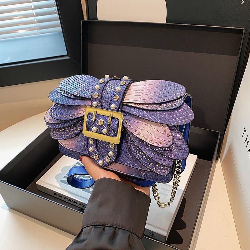 Vintage Snake Pattern Shoulder Bag Women PU Leather Chain Crossbody Small Square Handbag
