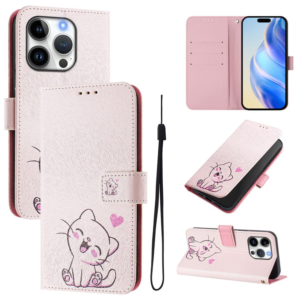 For iPhone 16 Pro Case Pattern Printing Wallet Phone Cover with Strap