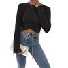 Women Slim Fit Cross Design Round Neck Long Sleeve Knit Sweater