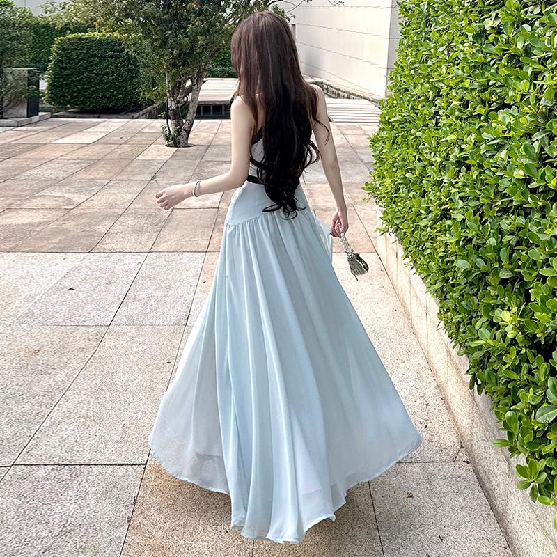 Rochie Maxi Lungă cu Bretele Subțiri pentru Plajă de Vară pentru Femei Sexy cu Decolteu în V și Spate Decoltat Rochie de Seară