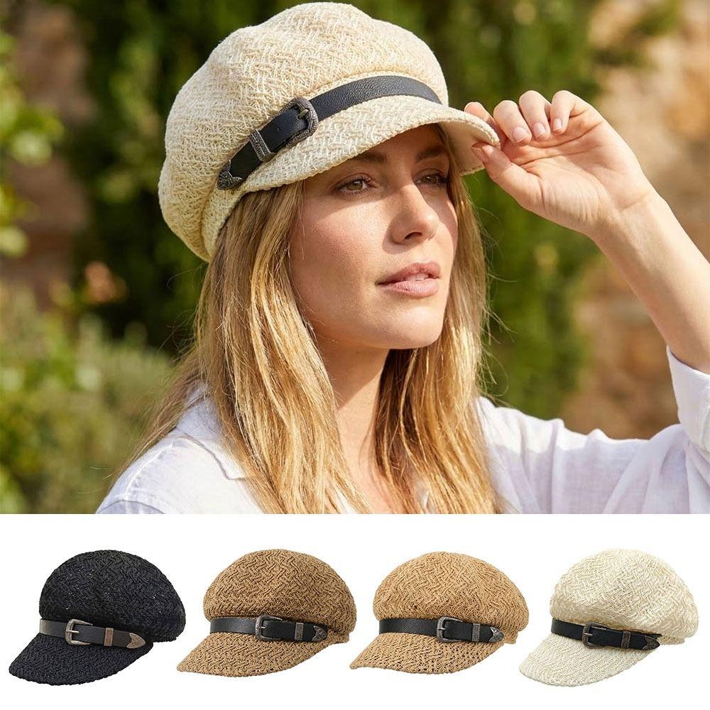 Breathable Woven Straw Cap Leather Buckle Sunshade Cap Casual Octagonal Hat Spring And Summer