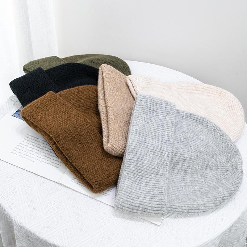 Women's Large Wool Knit Hat | Korean Style, Face-Framing, Solid Color - Trendy Postpartum Beanie