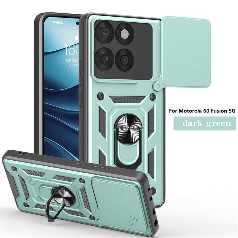 For Motorola Edge 60 Fusion 5G Case Slide Lens Camera Shockproof Armor Phone Case For Moto Edge60 Fusion Ring Holder Back Cover