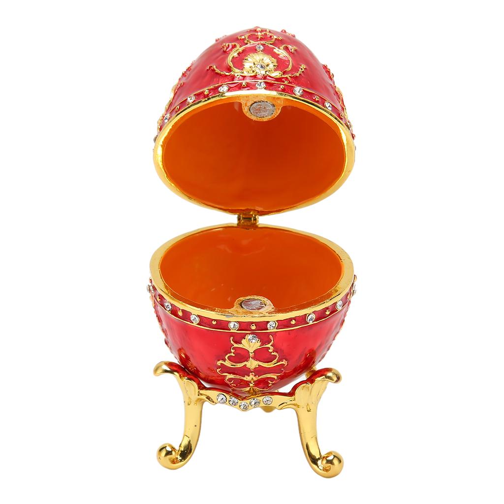 Egg Style Jewelry Trinket Box Zinc Alloy Hand Painted Enameled Decorative Hinged Egg Shaped Trinket Box for Home Decor