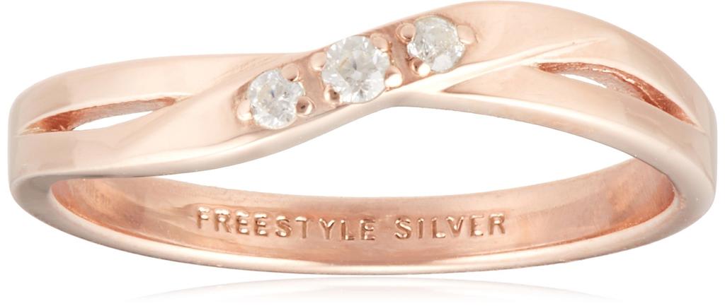 FREE STYLE Triple Stone Crossing Silver Ring (Pink Gold Plated) FSR927-PG, Japanese Size 13