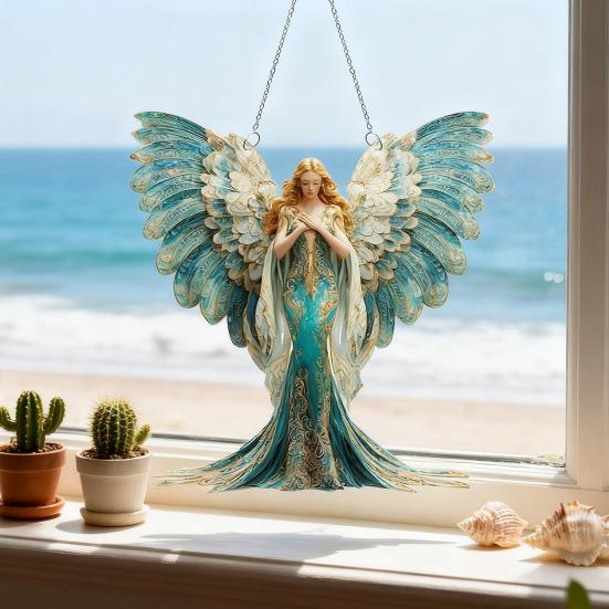 Angel Girl Acrylic Suncatcher Stained Glass Effect Window Car Hanging Ornament Garden Sun Catcher Panel for Indoor Outdoor Decor