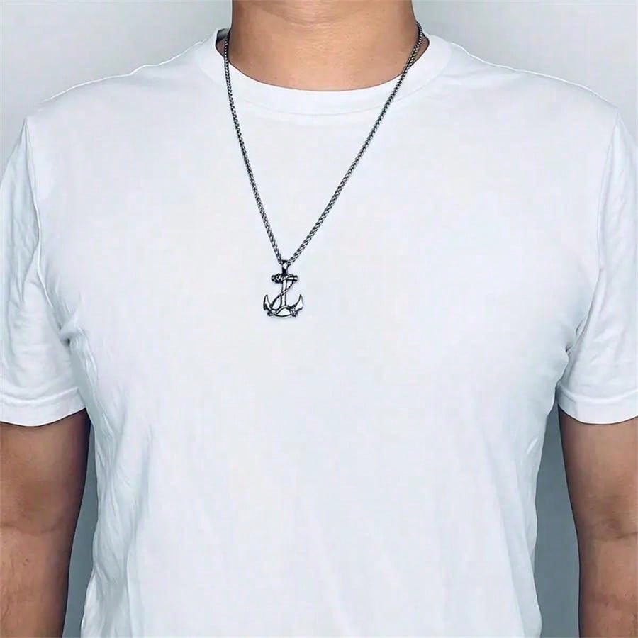1pc Stainless Steel Vintage Anchor Pendant Necklace, Suitable For Everyday Wear