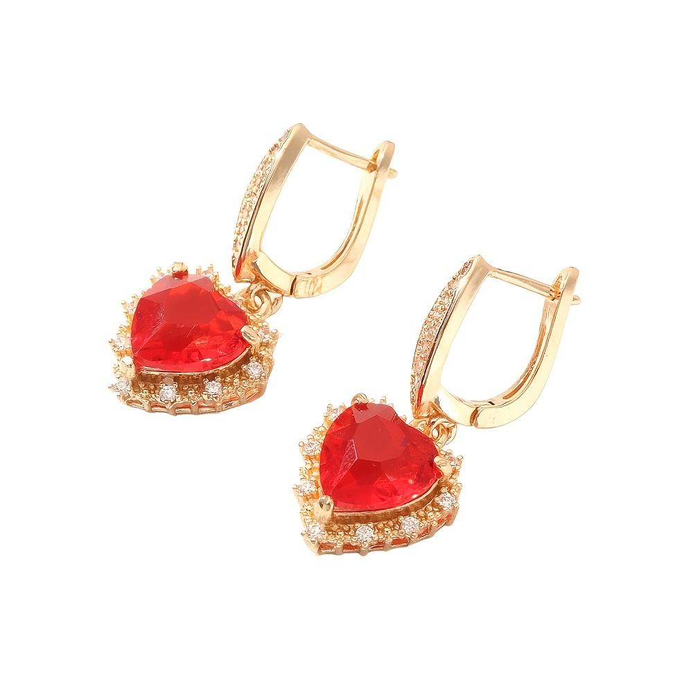 Red Heart Shape Dangle Earrings for Women 2025 New Fashion Drop Earring Zirconia Jewelry Wedding Party Accessories