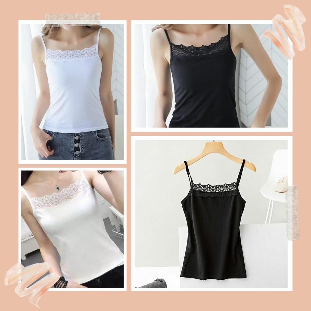 Smooth Lace Camisole Set of 4 Soft Fabric for Everyday Wear Snow [bluesel] - Comfortable, Comfortable, (XL, White)