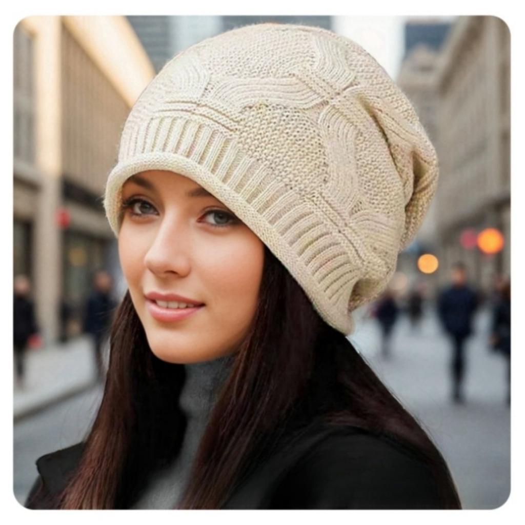 Big Head Circumference Hat, Women's, Pile Pile Pile Hat, Baotou, Confinement Hat, Single-layer, Thin, Rolled Edge, Knitted, Woolen Hat