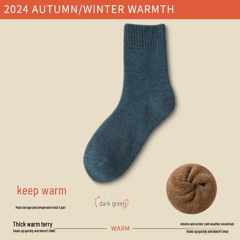 

Женские хлопковые носки до середины икры, Осень Зима, на флисовой подкладке, Теплые черные махровые