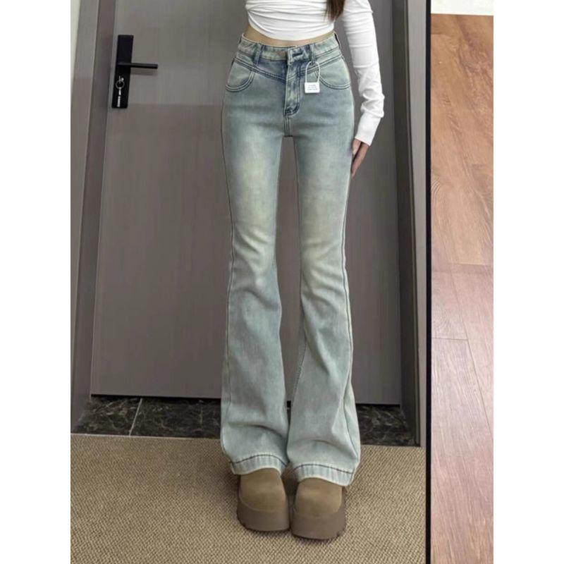 Übergröße Retro Stretch Hohe Taille Micro Flare Jeans für Birnenförmige Frauen - Schlankmachende Gerade Bein Bootcut Hosen für Frühling und Herbst
